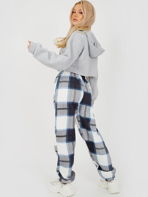 Checked Fleece Joggers - Checked Joggers - Navy - Salons