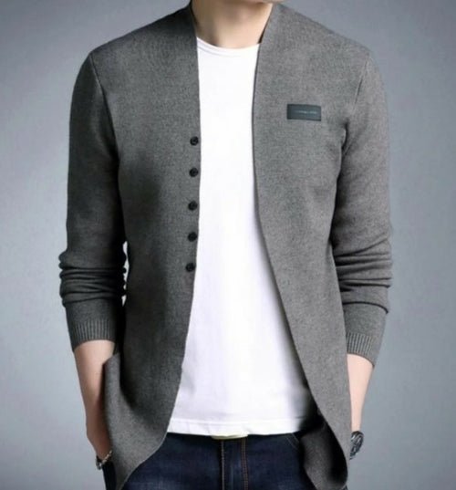 Mens Slim Fit Cardigan with Button Design - Salons