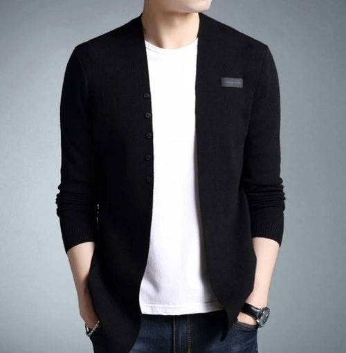 Mens Slim Fit Cardigan with Button Design - Salons