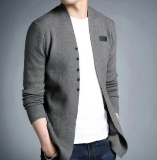 Mens Slim Fit Cardigan with Button Design - Salons