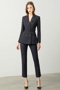 The Noir Élan Belted Stripped Suit - Salons