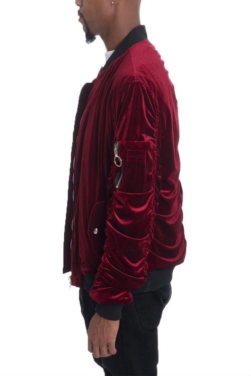 Velour Cinch Sleeve Bomber Jacket - Salons
