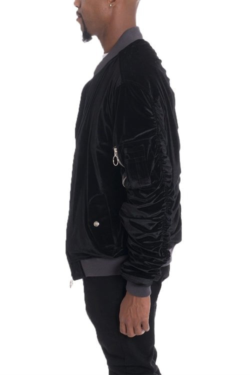 Velour Cinch Sleeve Bomber Jacket - Salons