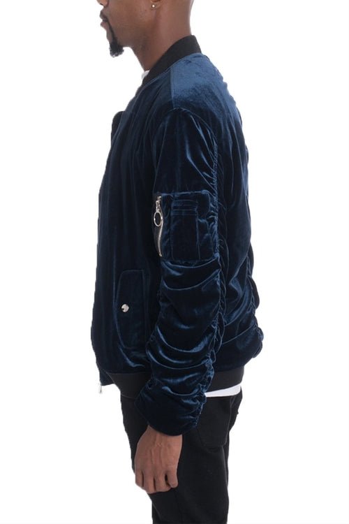 Velour Cinch Sleeve Bomber Jacket - Salons
