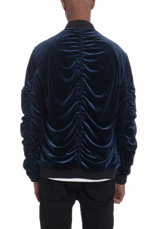 Velour Cinch Sleeve Bomber Jacket - Salons