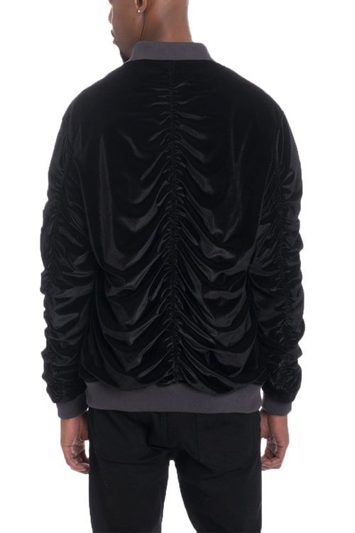Velour Cinch Sleeve Bomber Jacket - Salons