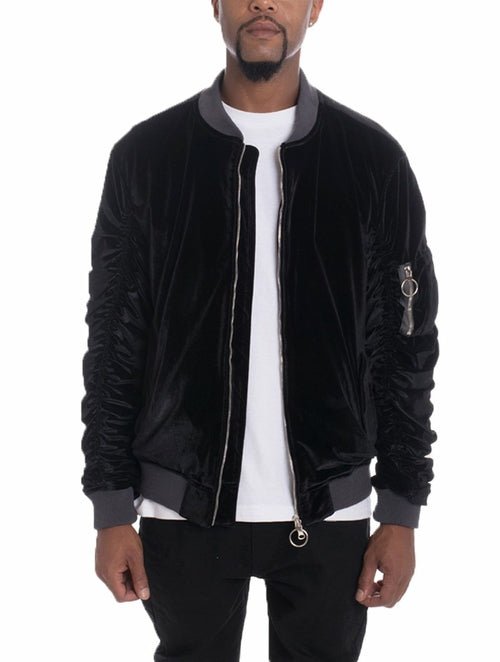 Velour Cinch Sleeve Bomber Jacket - Salons