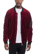Velour Cinch Sleeve Bomber Jacket - Salons