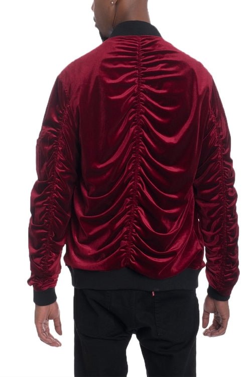 Velour Cinch Sleeve Bomber Jacket - Salons