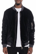 Velour Cinch Sleeve Bomber Jacket - Salons