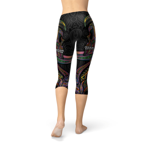 Womens Sugar Skull Capri Leggings - Salons