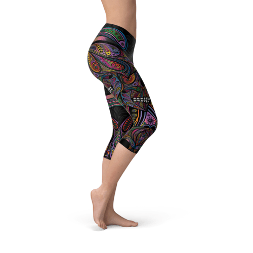 Womens Sugar Skull Capri Leggings - Salons