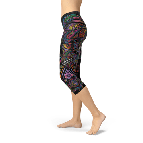 Womens Sugar Skull Capri Leggings - Salons