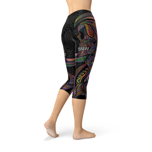 Womens Sugar Skull Capri Leggings - Salons