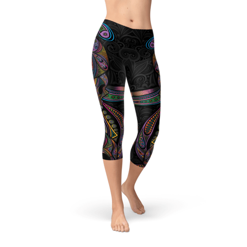 Womens Sugar Skull Capri Leggings - Salons